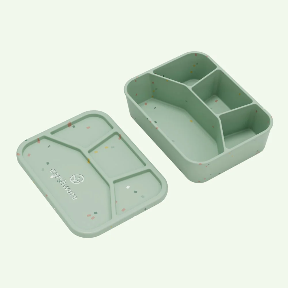 192AE329-7D9A-C653-01E3-AF5CE7C61139.webp No-Tox Silicone Bento Lunch Box - 4 Compartments - Confetti Olive (1.2L) - Image 1