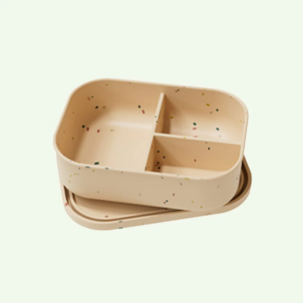 57BAC881-3D94-A278-422B-7305CB6DA673.webp No-Tox Silicone Bento Lunch Box - 3 Compartments - Confetti Beige (715ml) - Image 1
