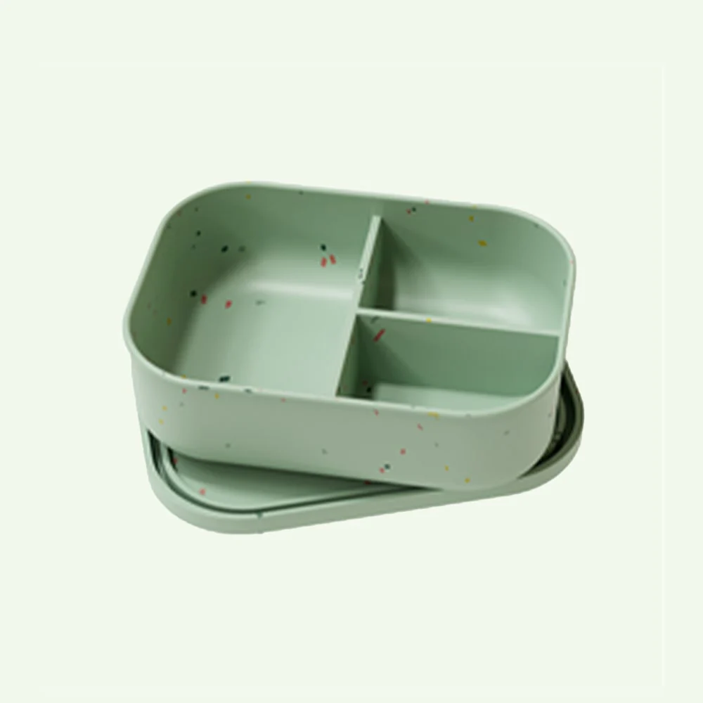6F4B5528-79B7-C458-30C5-739A1ADA0B3F.webp No-Tox Silicone Bento Lunch Box - 3 Compartments - Confetti Olive (715ml) - Image 1