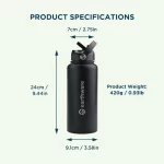 Earth Bottle Premium Insulated Water Bottle with 2 x Caps - Gray (1L) - Image 6