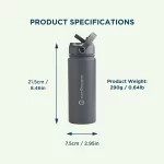 Earth Bottle Premium Insulated Water Bottle with 2 x Caps - Gray (550ml) - Image 7
