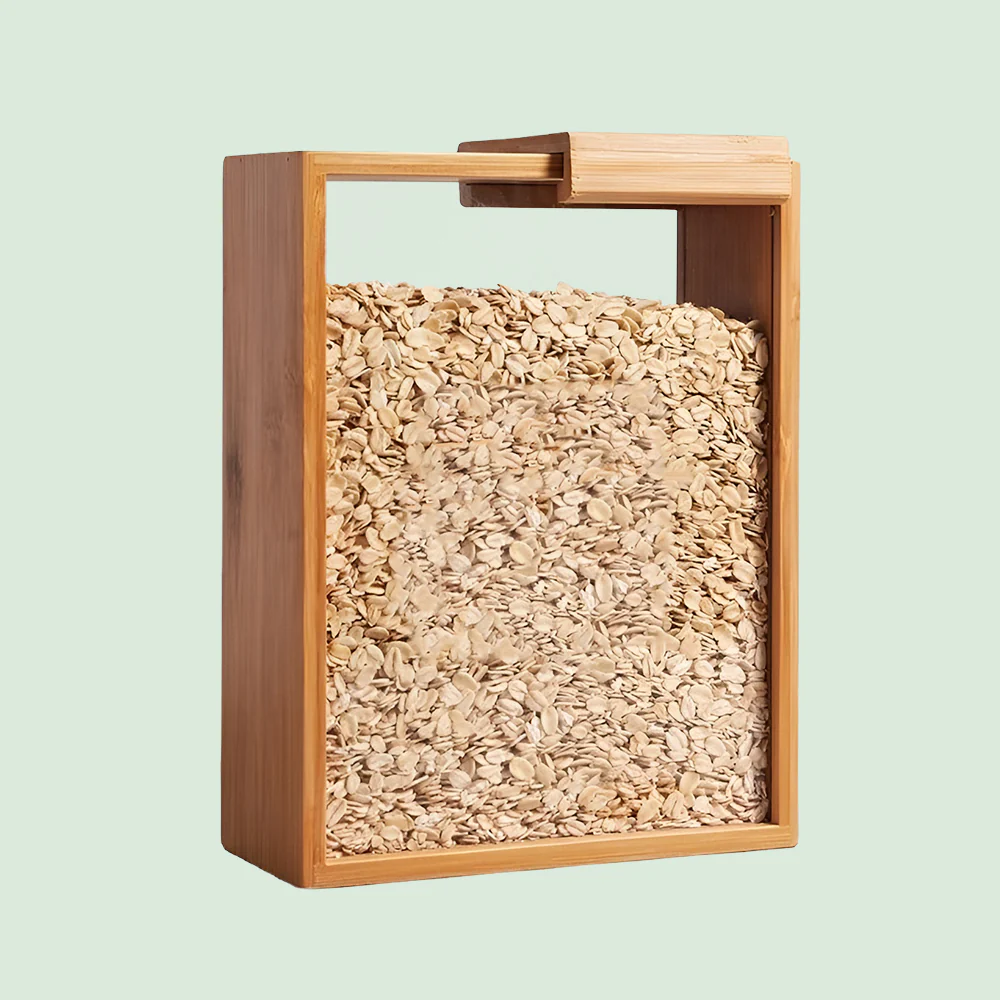 8985921A-2389-074B-DB09-18F1254E5D22.webp Glass Bamboo Cereal & Dry Food Dispenser - Image 1