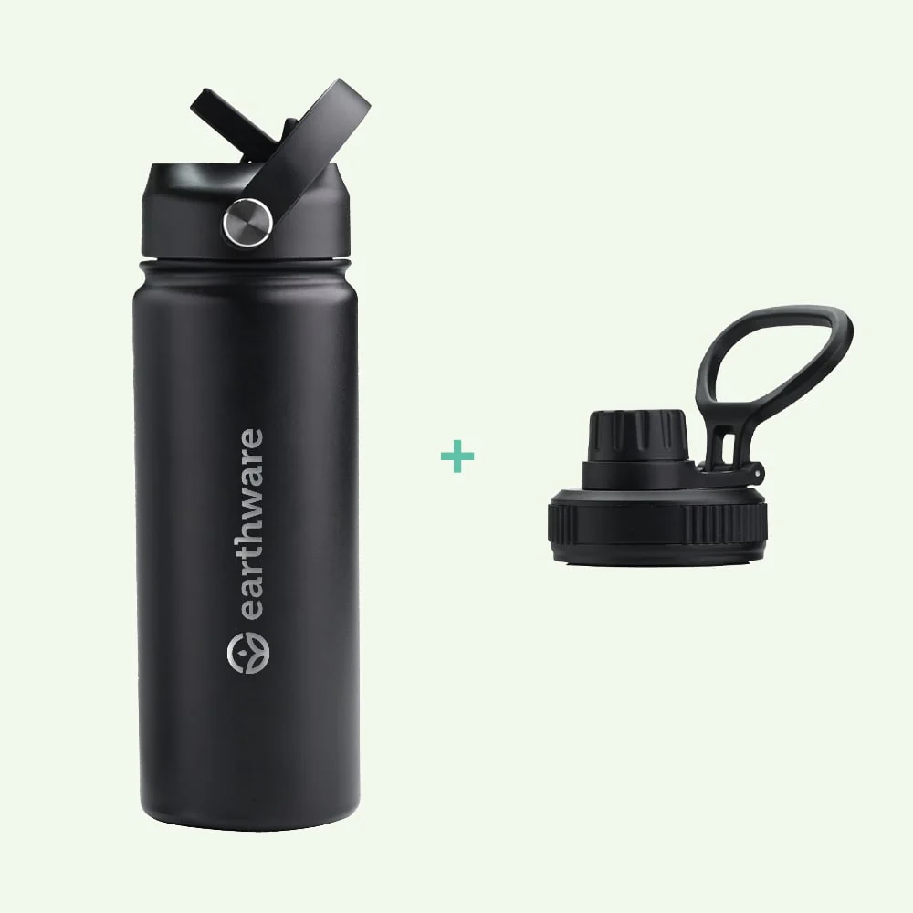 97E060E4-06F4-F790-1F24-60F9066706AA.webp Earth Bottle Premium Insulated Water Bottle with 2 x Caps - Black (550ml) - Image 1
