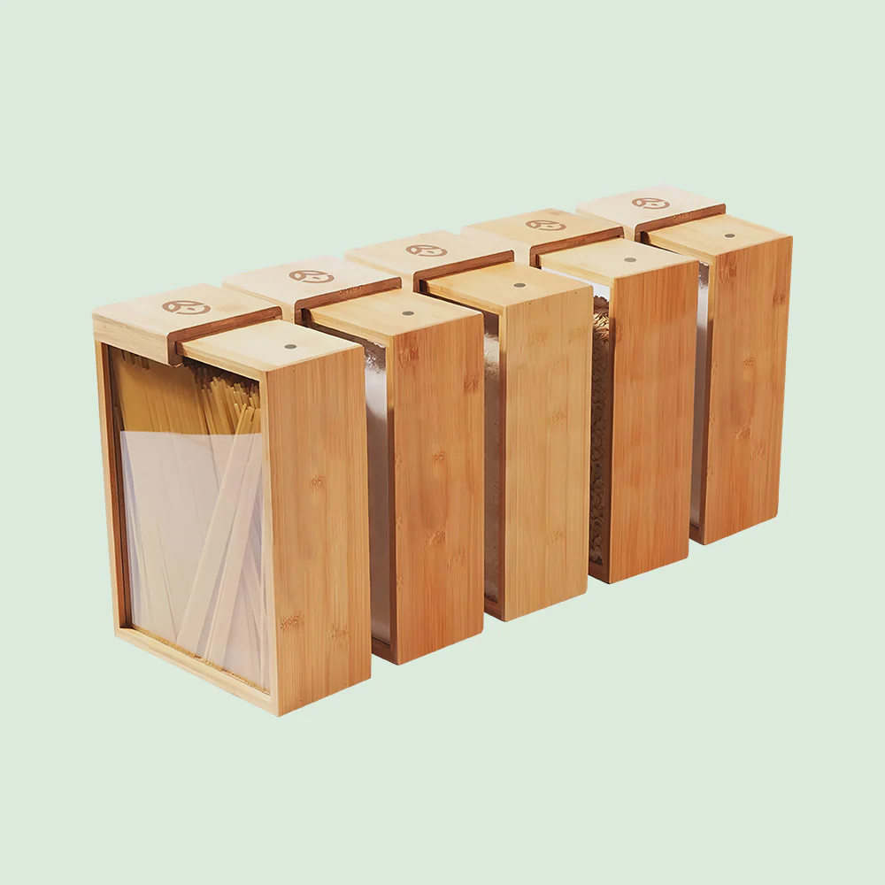 BA09BB1A-FA0C-D21B-8E18-AF98C9DC3EAA.webp Glass Bamboo Cereal & Dry Food Dispenser - 5 Pack - Image 1