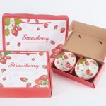 Customizable 4.5-Inch Ceramic Bowl Set Microwave Safe Tableware with Strawberry Pattern Color Box Packaging for Parties Holidays