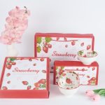 Customizable 4.5-Inch Ceramic Bowl Set Microwave Safe Tableware with Strawberry Pattern Color Box Packaging for Parties Holidays - Image 3